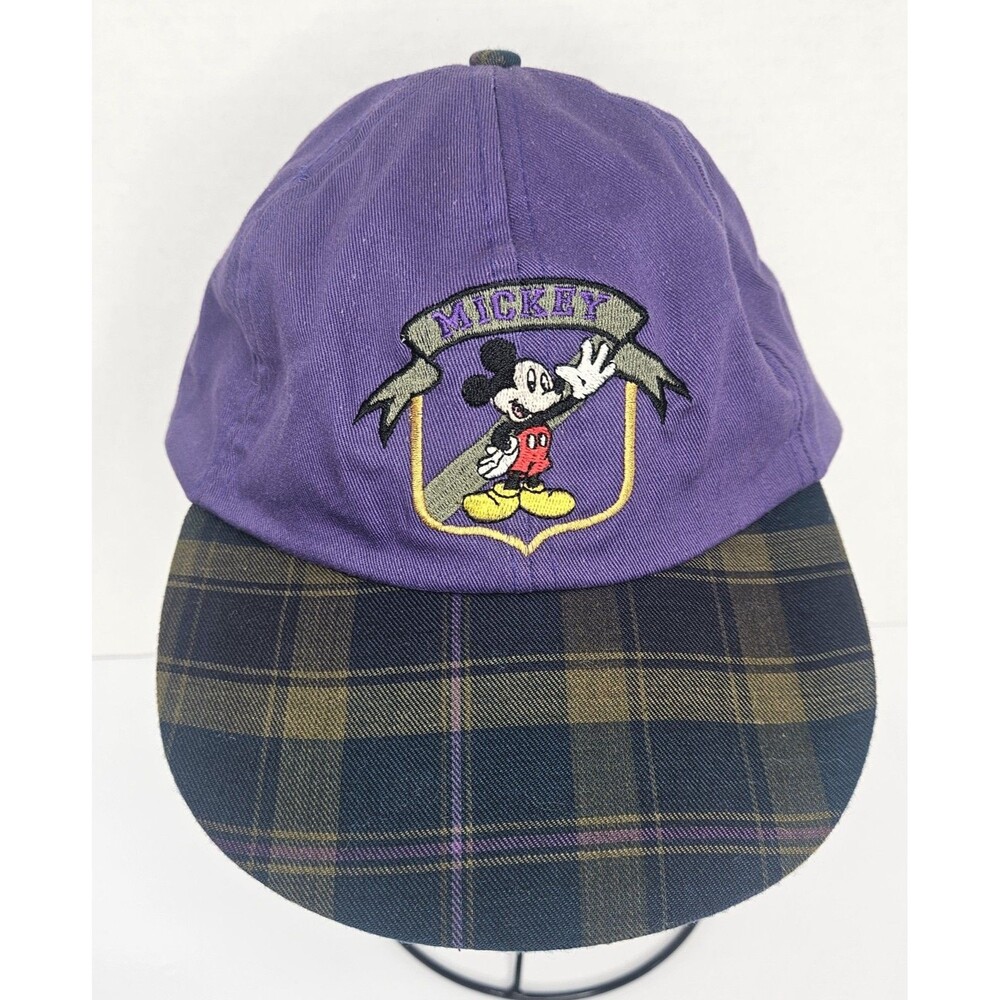 Vintage Mickey Mouse Disney Hat Cap 90s Plaid Purple